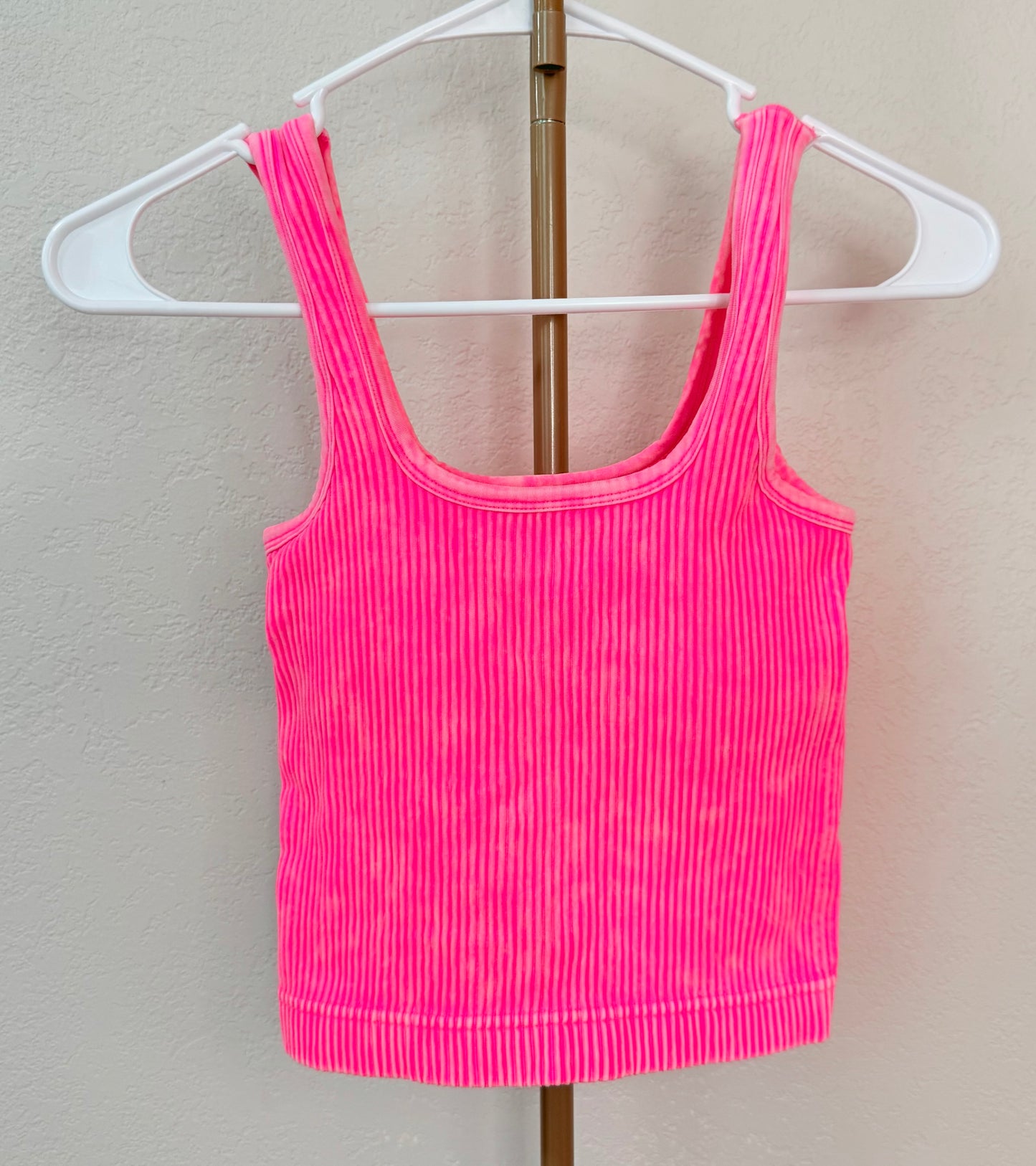 Hot Pink Ribbed Tank - Small Fit