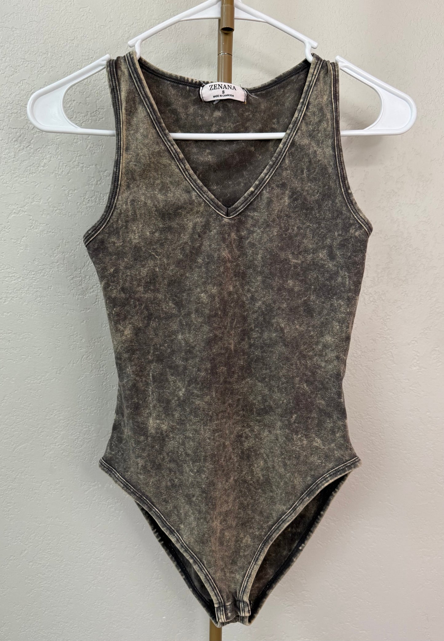 Zenana Acid Washed Bodysuit - Small